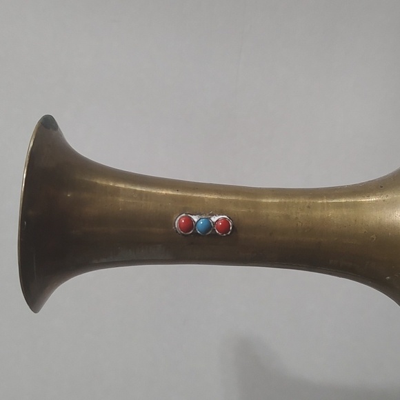 Brass Vase Coral Turquoise Glass Design - Picture 8 of 12